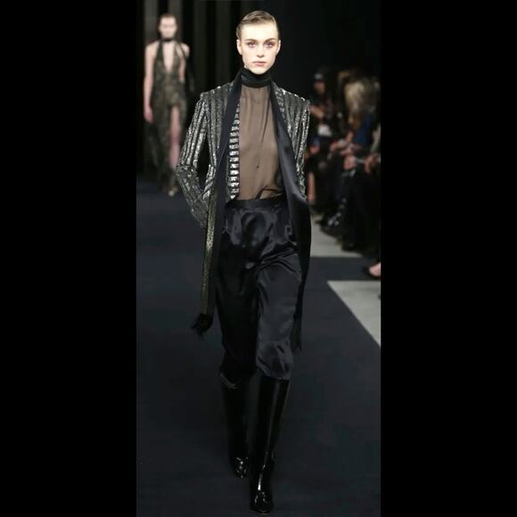 J. Mendel 2015 FW Sequin Stripe Silk-Lined Blazer Jacket Black Size 8 - Picture 3 of 11